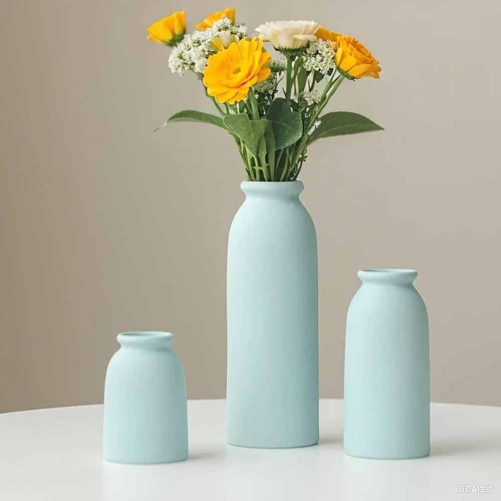 Set-3 Ceramic Blue Modern Style Dried Flower Vases Pampas Grass Home Decor